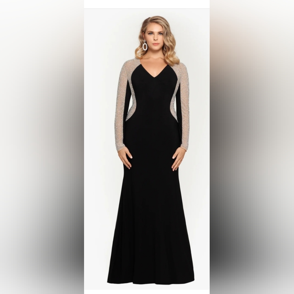 Elegant Black Evening Gown with Silver Accents